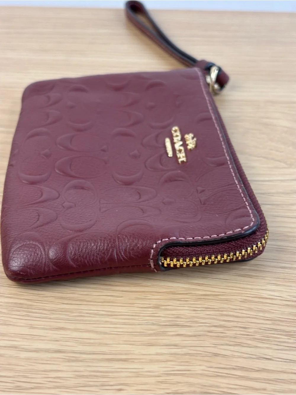 Coach Signature Embossed Leather Wristlet - Wine LIKE NEW!